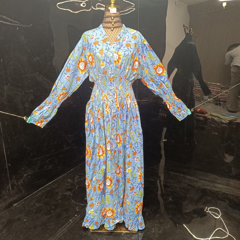 2XL/3XL Yuasa Printed Cotton Dress 57" Long Jalabiya