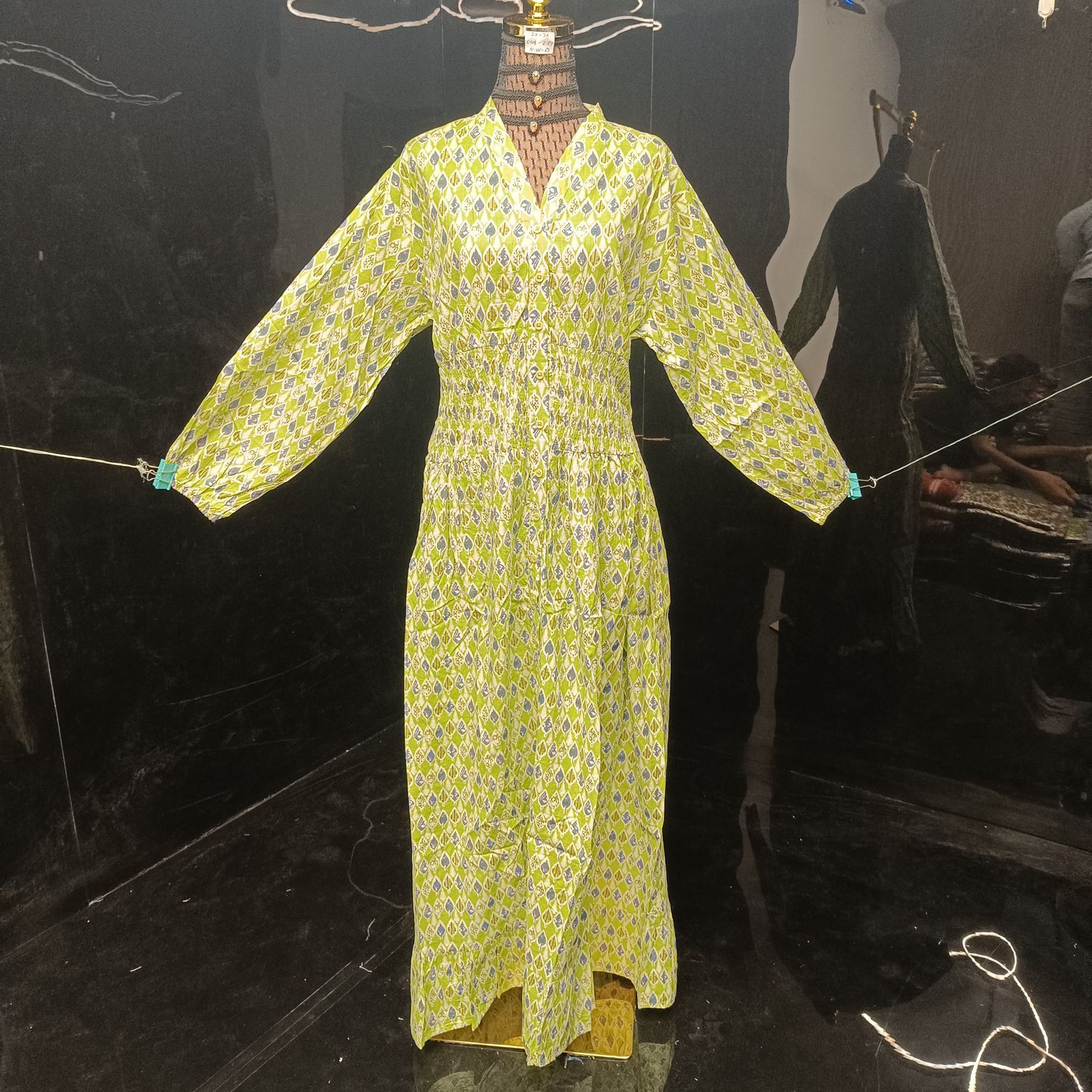 2XL/3XL Yuasa Printed Cotton Dress 57" Long Jalabiya