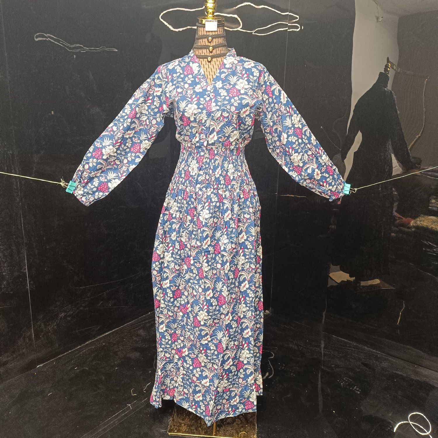 S/M  Yuasa Printed Cotton Dress 57" Long Jalabiya