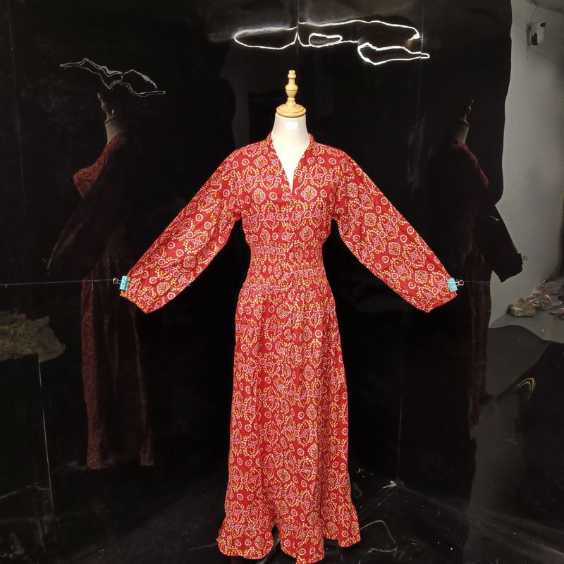 S/M  Yuasa Printed Cotton Dress 57" Long Jalabiya