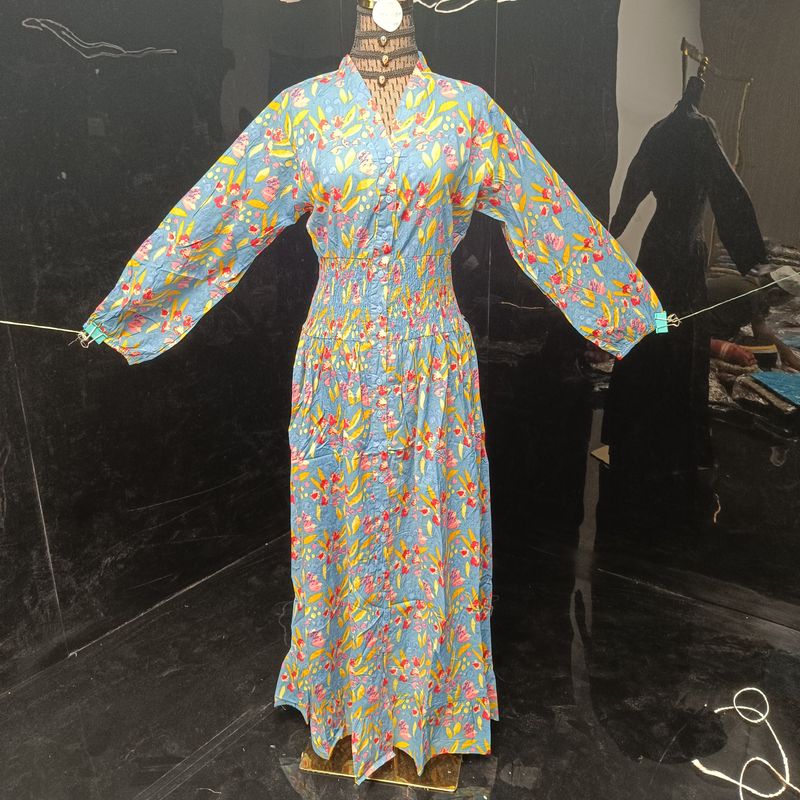 S/M  Yuasa Printed Cotton Dress 57" Long Jalabiya