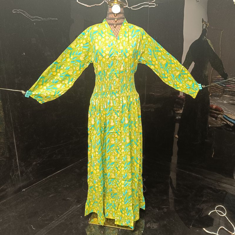 S/M  Yuasa Printed Cotton Dress 57" Long Jalabiya