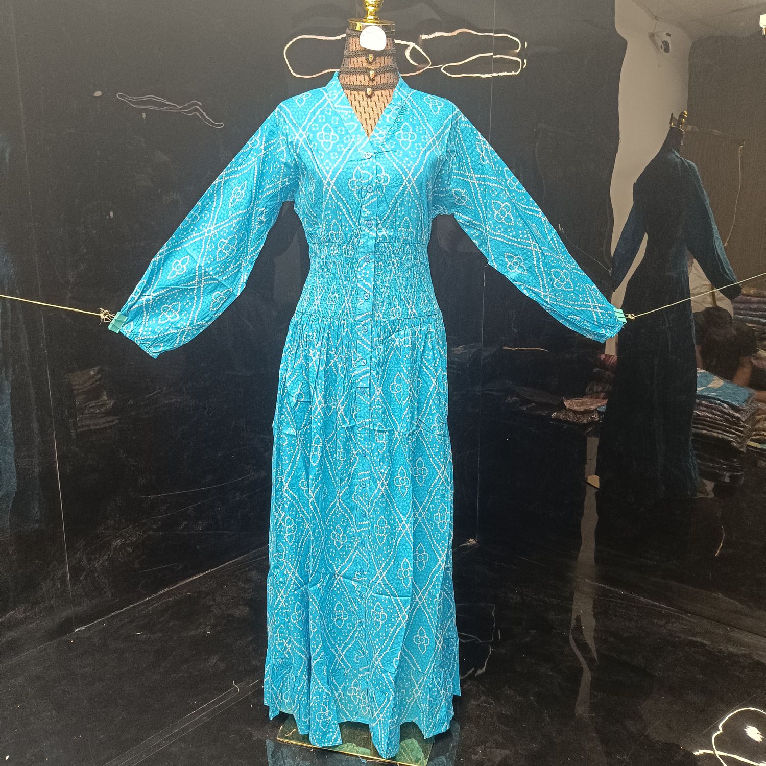 L/XL  Yuasa Printed Cotton Dress 57" Long Jalabiya