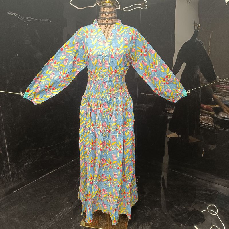 XS/S  Yuasa Printed Cotton Dress 54" Long Jalabiya