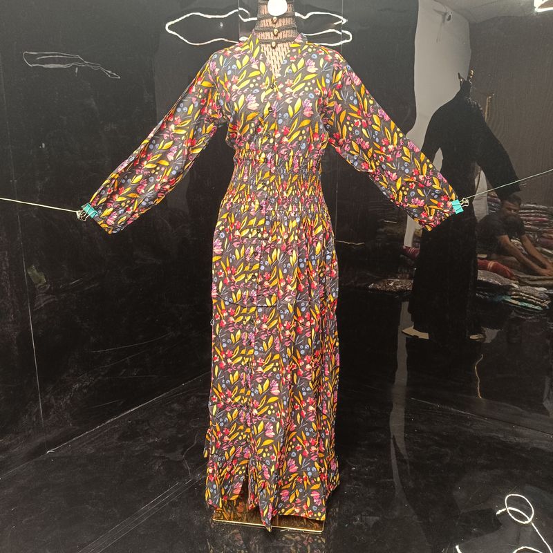 S/M  Yuasa Printed Cotton Dress 57" Long Jalabiya