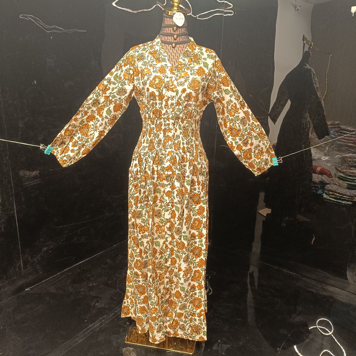 2XL/3XL Yuasa Printed Cotton Dress 57" Long Jalabiya