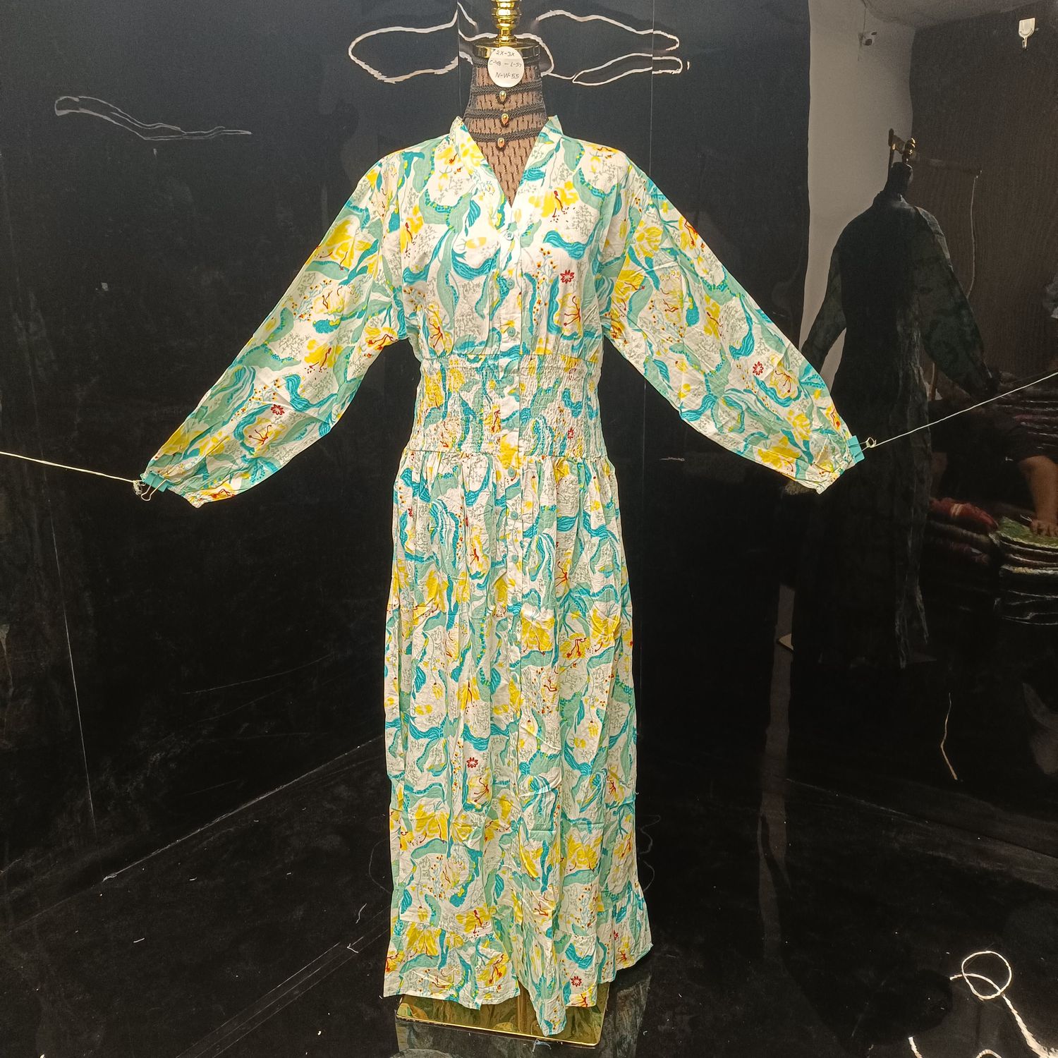 L/XL  Yuasa Printed Cotton Dress 57" Long Jalabiya