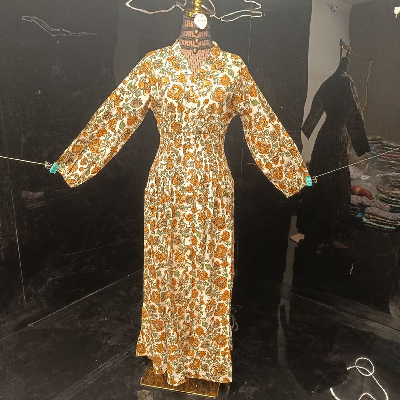 L/XL  Yuasa Printed Cotton Dress 57" Long Jalabiya