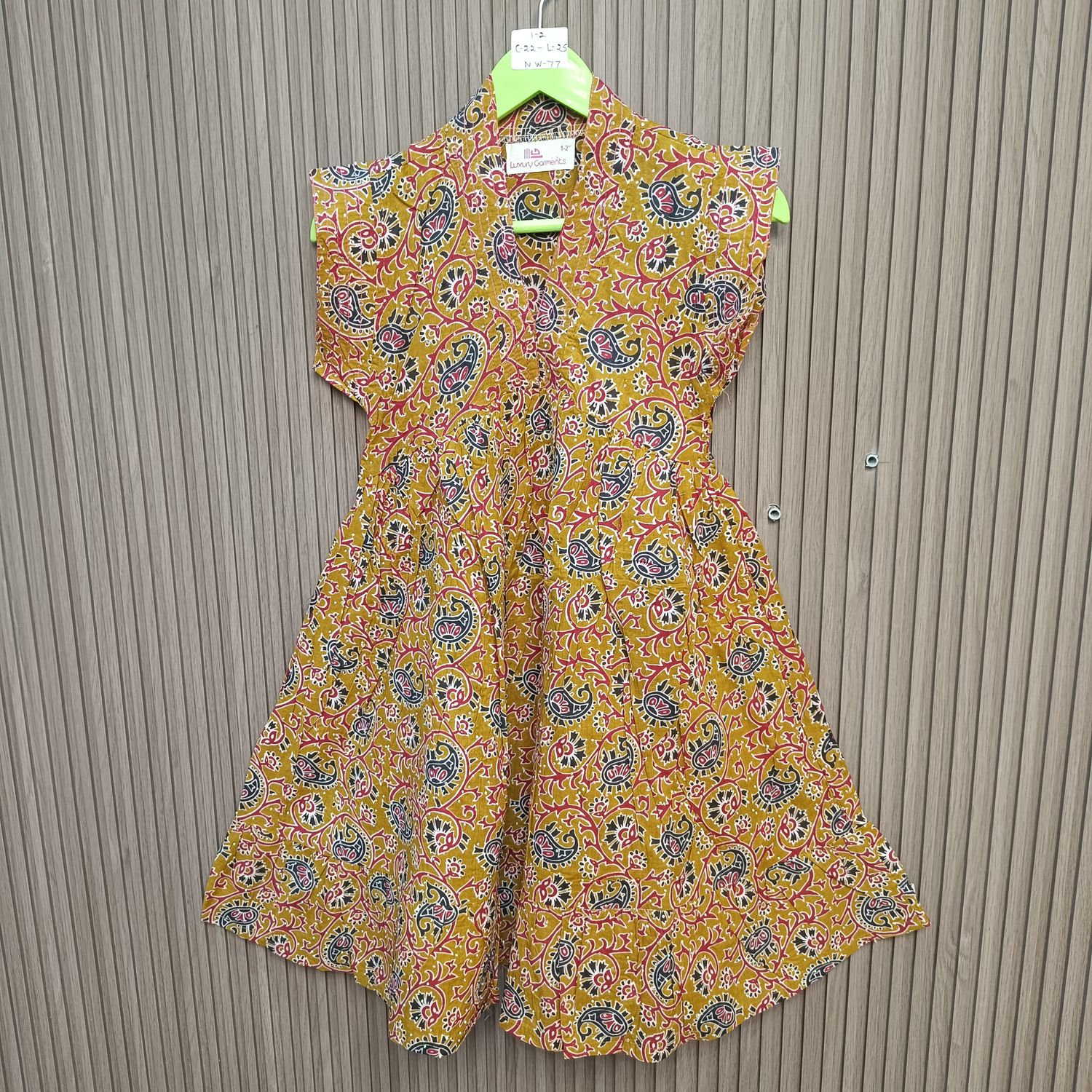 1-2 Year Amani Crystal Printed Cotton Girls Dress 26" Short Sleeves Jalabiya