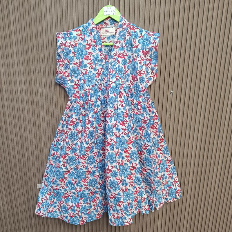 2-3 Year Amani Crystal Printed Cotton Girls Dress 30" Short Sleeves Jalabiya