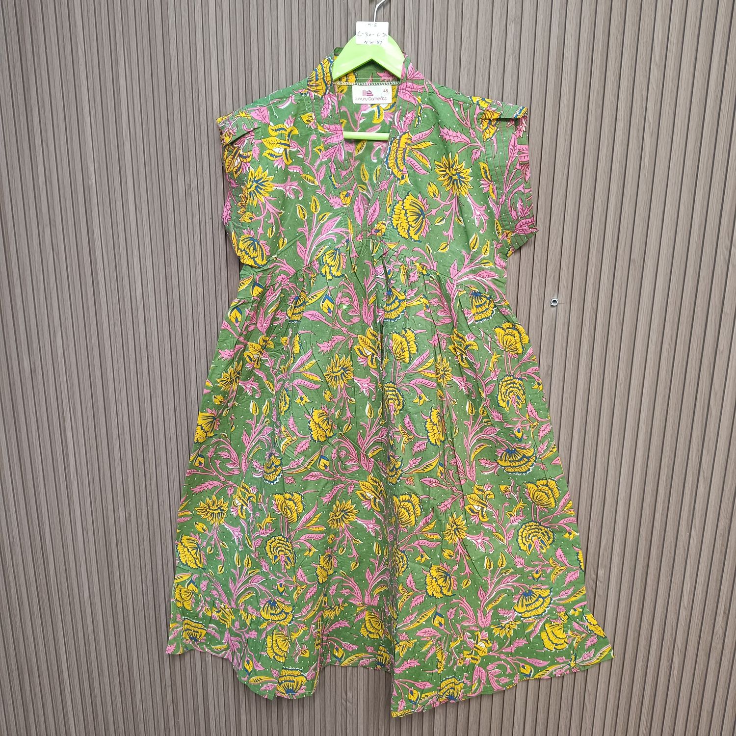 4-5 Year Amani Crystal Printed Cotton Girls Dress 34" Short Sleeves Jalabiya