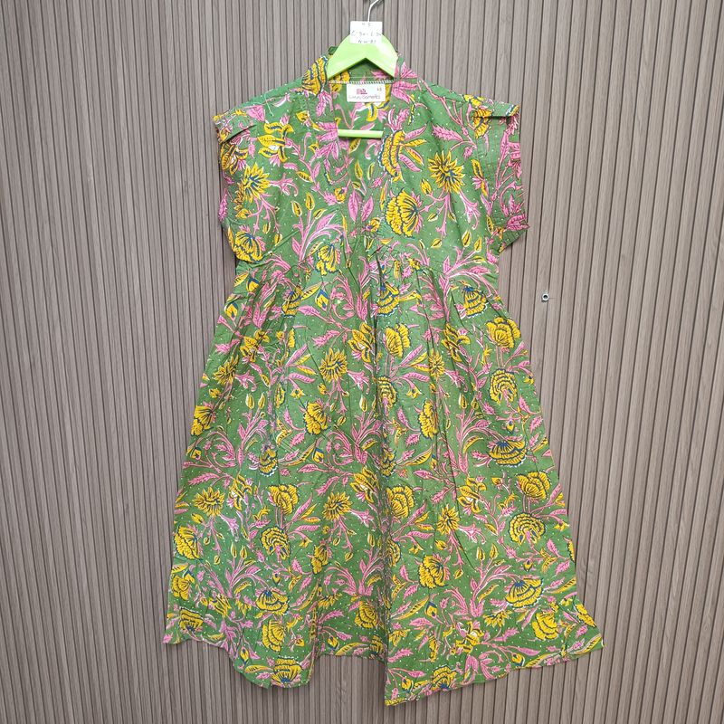 4-5 Year Amani Crystal Printed Cotton Girls Dress 34" Short Sleeves Jalabiya