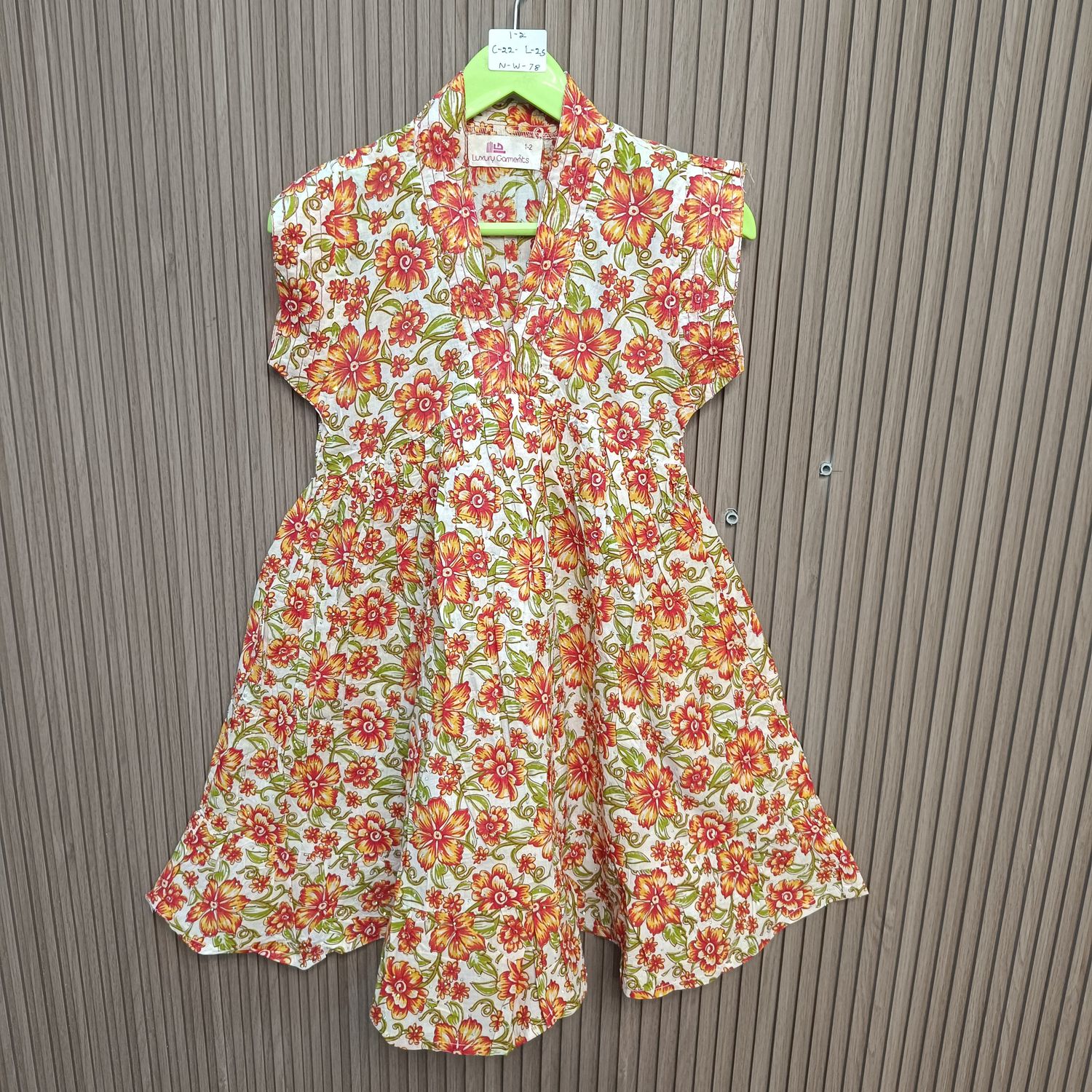 1-2 Year Amani Crystal Printed Cotton Girls Dress 26" Short Sleeves Jalabiya