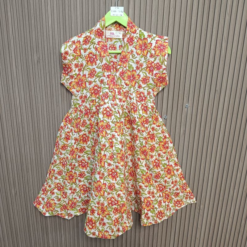 1-2 Year Amani Crystal Printed Cotton Girls Dress 26" Short Sleeves Jalabiya