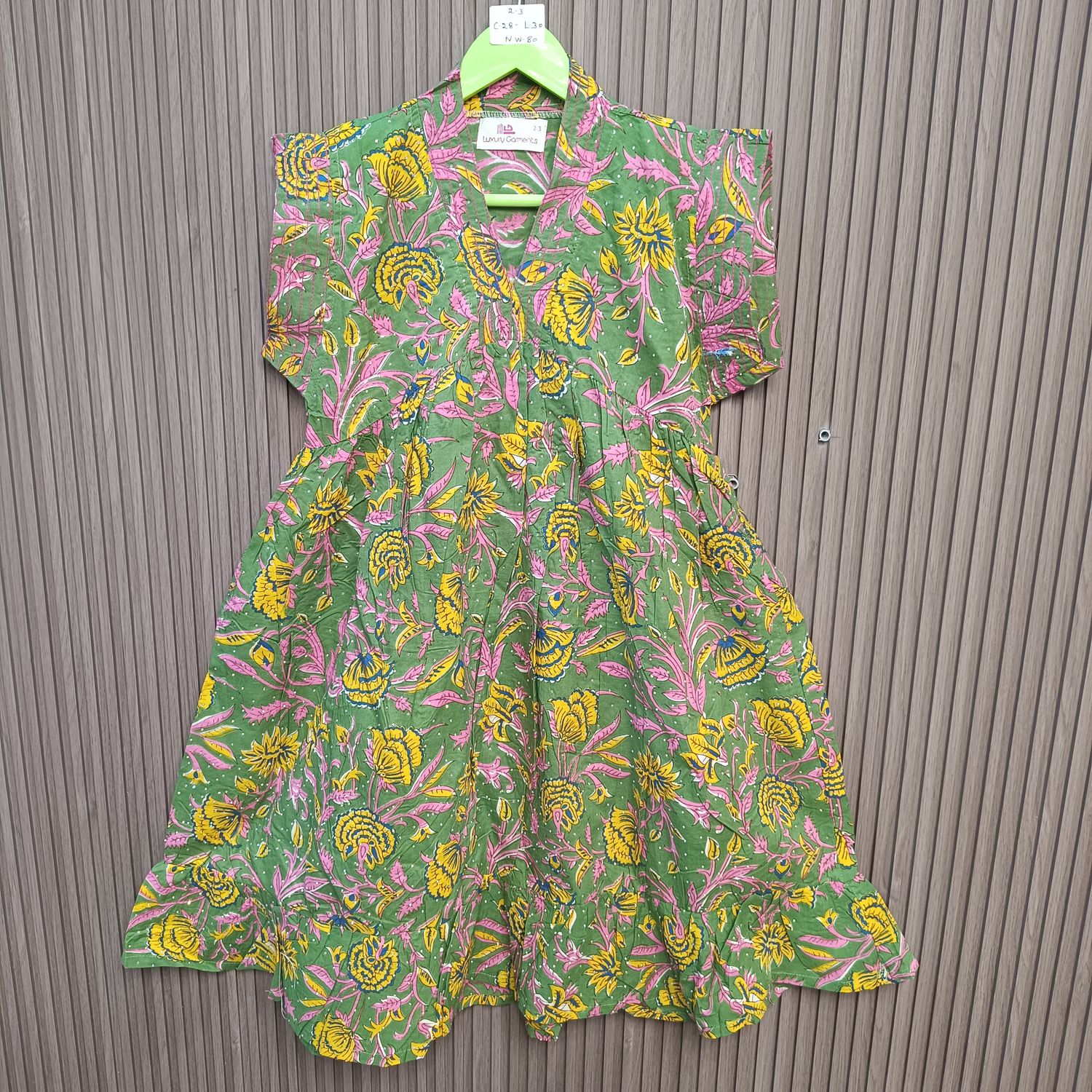 2-3 Year Amani Crystal Printed Cotton Girls Dress 30" Short Sleeves Jalabiya