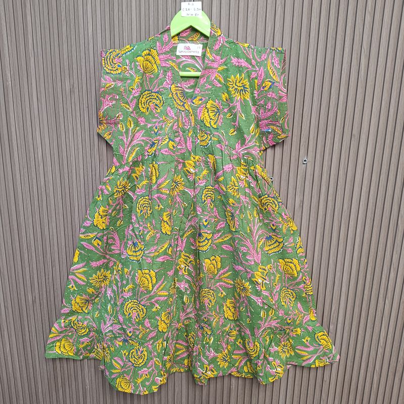 2-3 Year Amani Crystal Printed Cotton Girls Dress 30" Short Sleeves Jalabiya