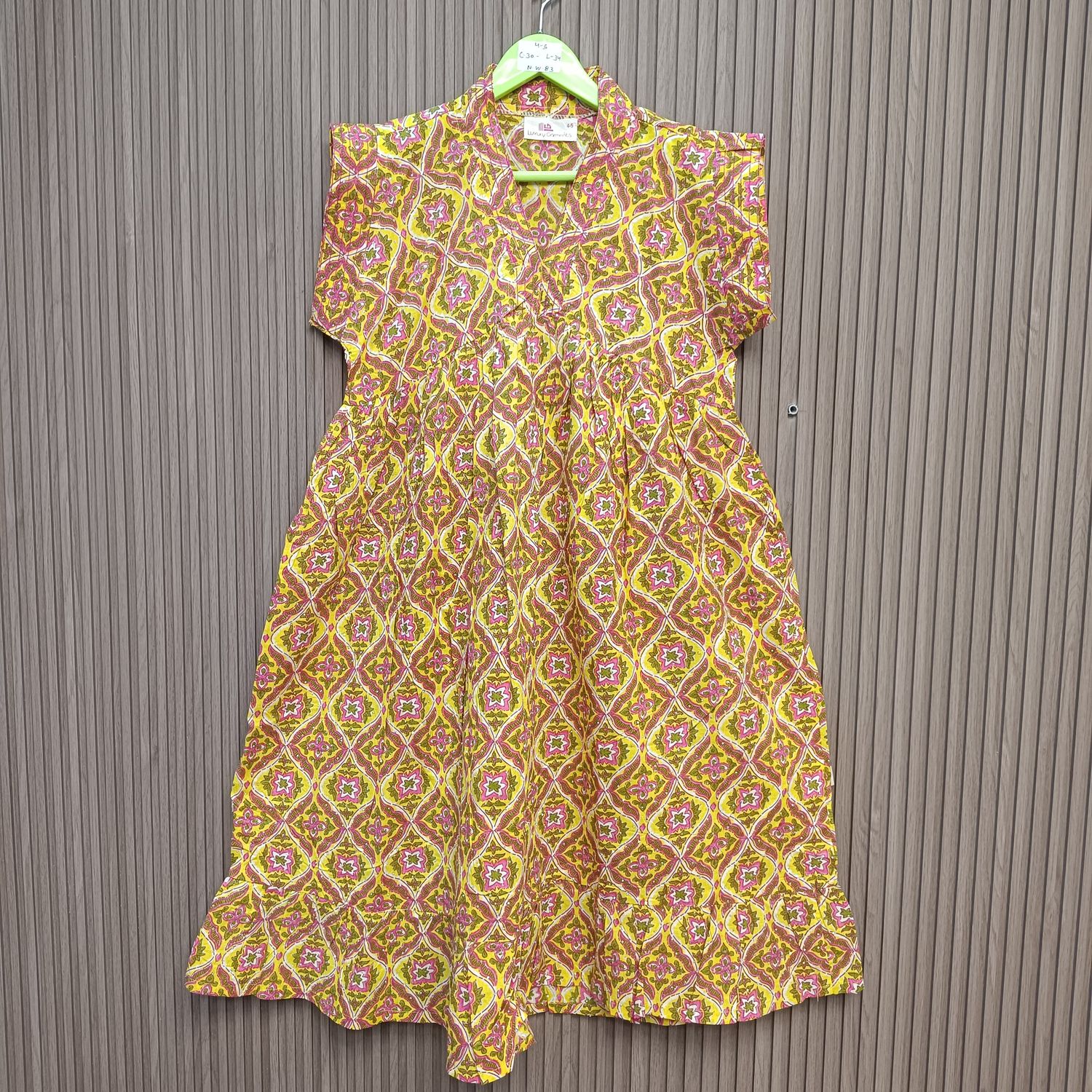 4-5 Year Amani Crystal Printed Cotton Girls Dress 34" Short Sleeves Jalabiya