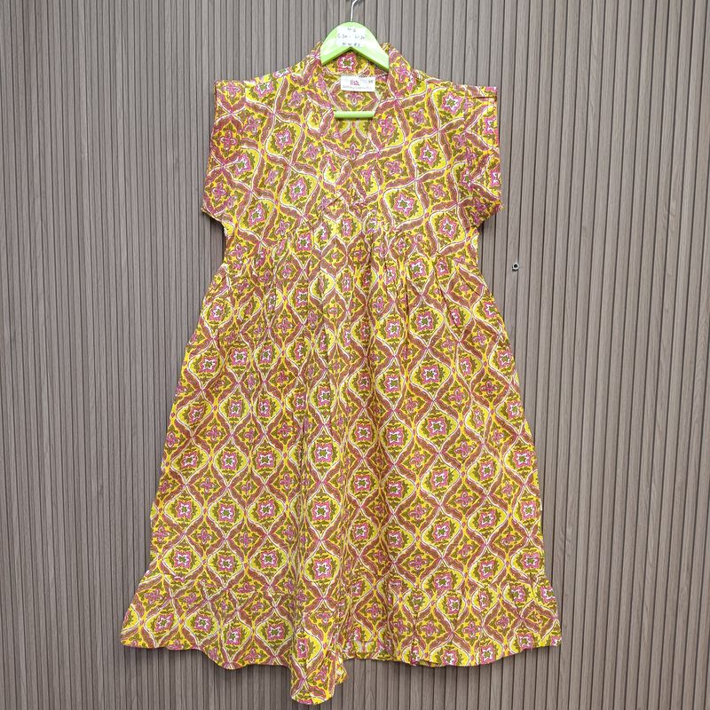 4-5 Year Amani Crystal Printed Cotton Girls Dress 34" Short Sleeves Jalabiya