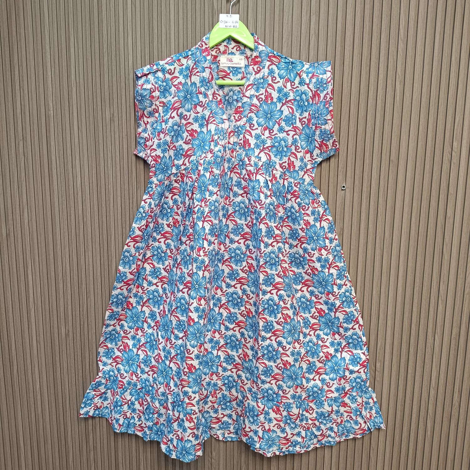 4-5 Year Amani Crystal Printed Cotton Girls Dress 34" Short Sleeves Jalabiya