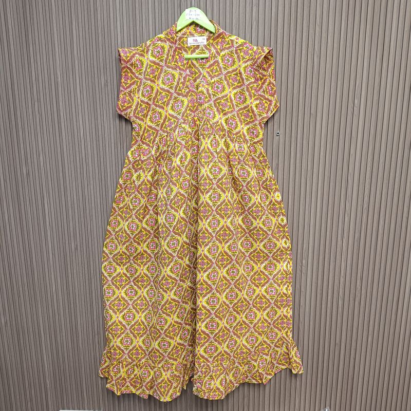 6-7 Year Amani Crystal Printed Cotton Girls Dress 38" Short Sleeves Jalabiya