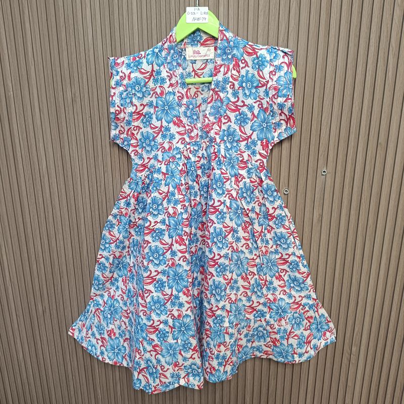 1-2 Year Amani Crystal Printed Cotton Girls Dress 26" Short Sleeves Jalabiya