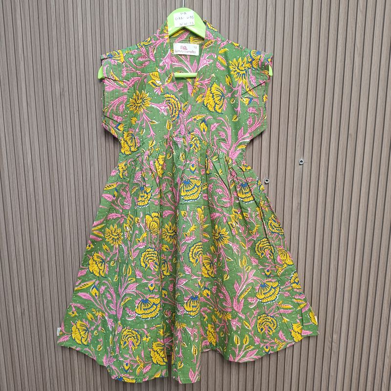 1-2 Year Amani Crystal Printed Cotton Girls Dress 26" Short Sleeves Jalabiya