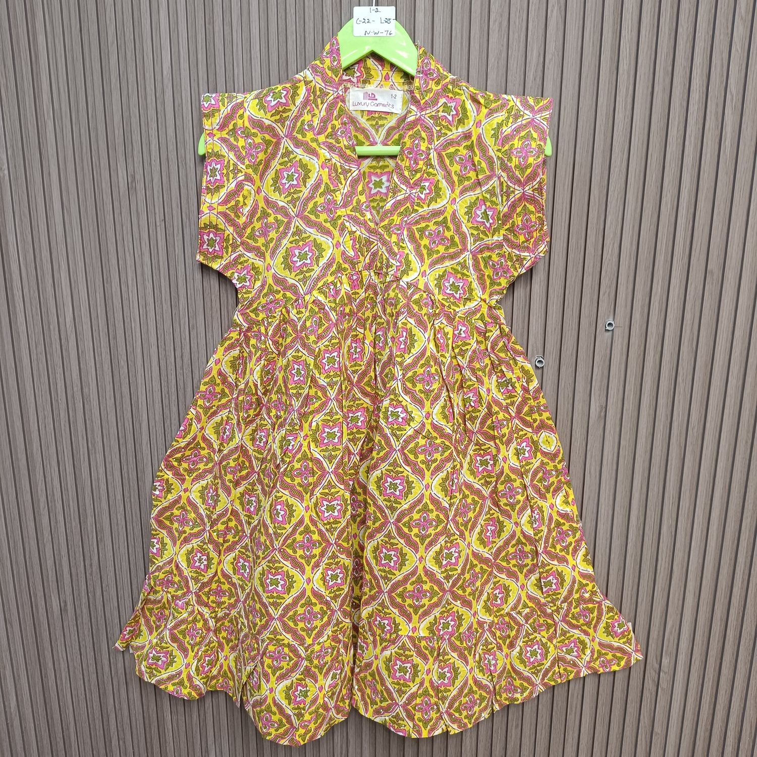 1-2 Year Amani Crystal Printed Cotton Girls Dress 26" Short Sleeves Jalabiya