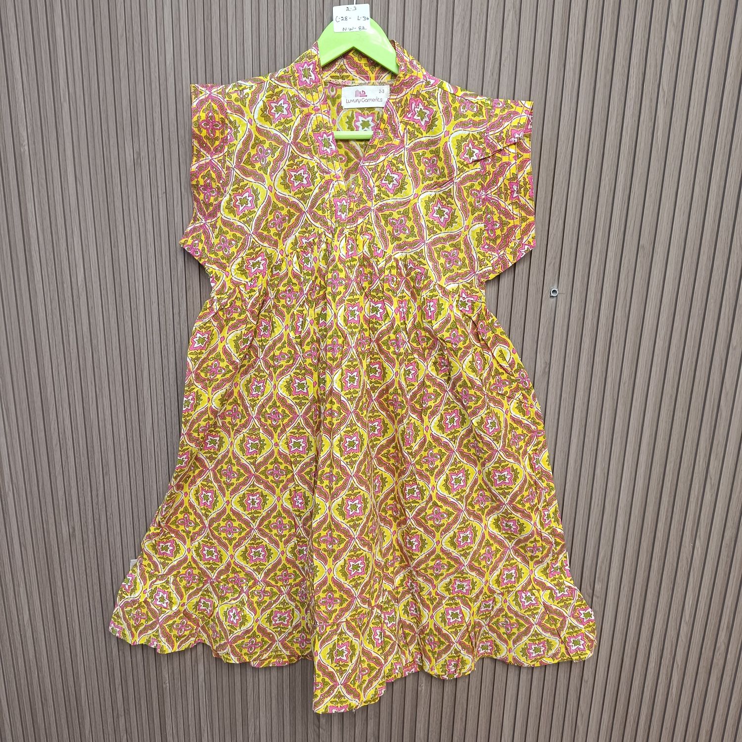 2-3 Year Amani Crystal Printed Cotton Girls Dress 30" Short Sleeves Jalabiya