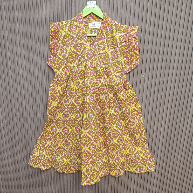 2-3 Year Amani Crystal Printed Cotton Girls Dress 30" Short Sleeves Jalabiya