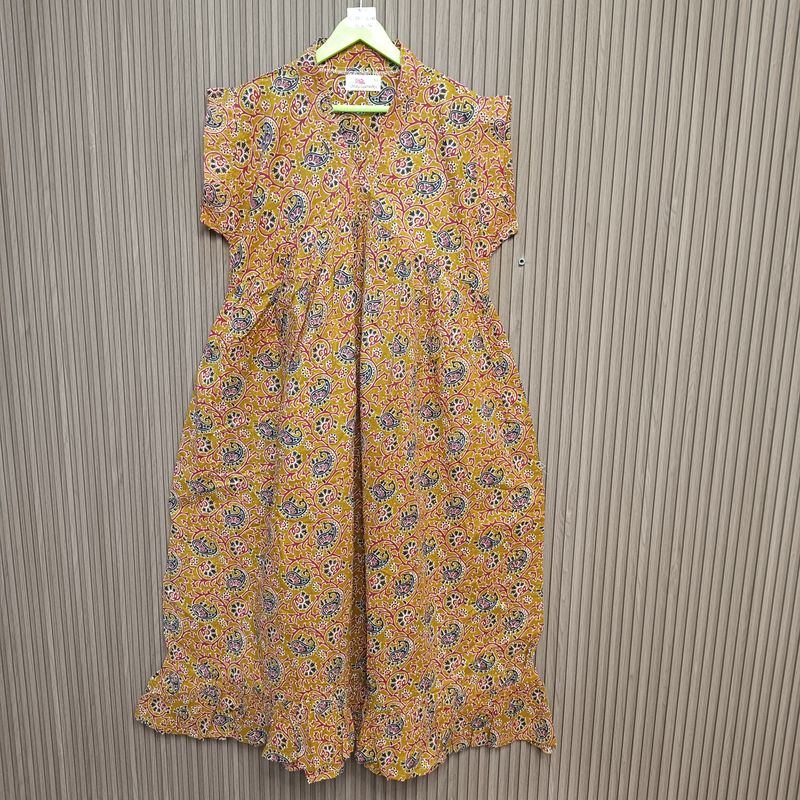 8-9 Year Amani Crystal Printed Cotton Girls Dress 42" Short Sleeves Jalabiya