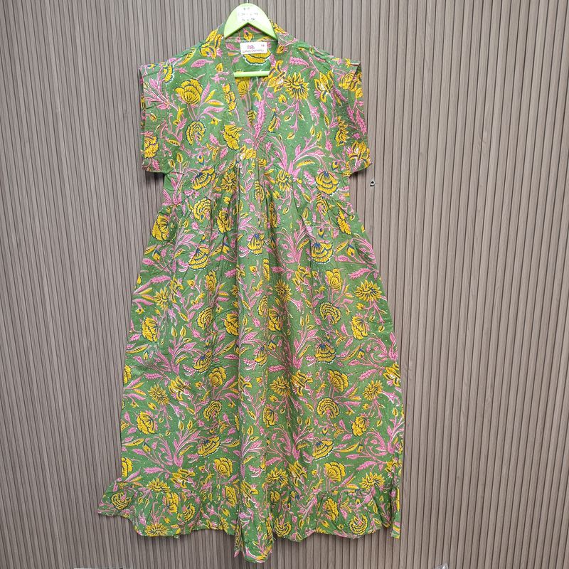 8-9 Year Amani Crystal Printed Cotton Girls Dress 42" Short Sleeves Jalabiya