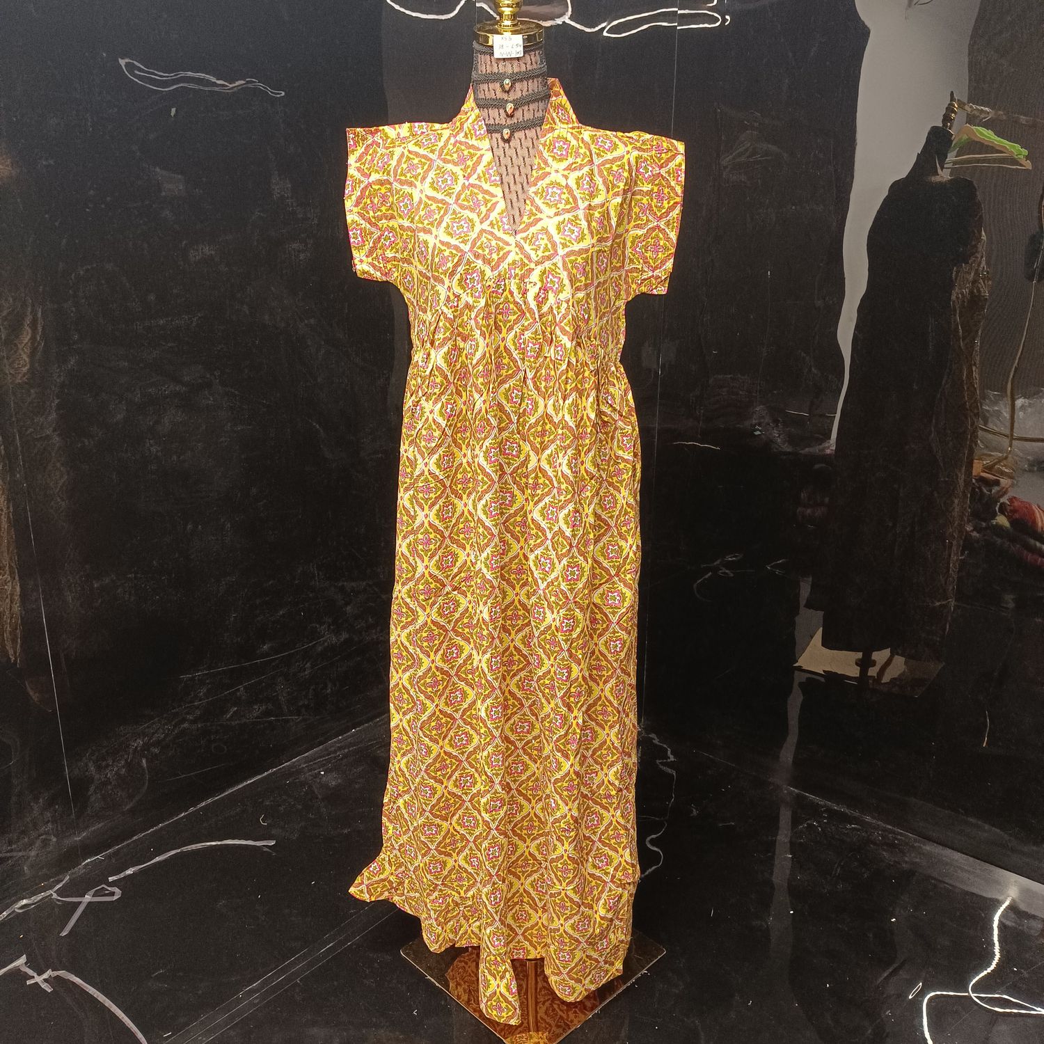 XS/S Amani Crystal Printed Cotton Dress 54" Short Sleeves Jalabiya