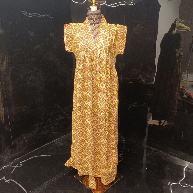 XS/S Amani Crystal Printed Cotton Dress 54" Short Sleeves Jalabiya