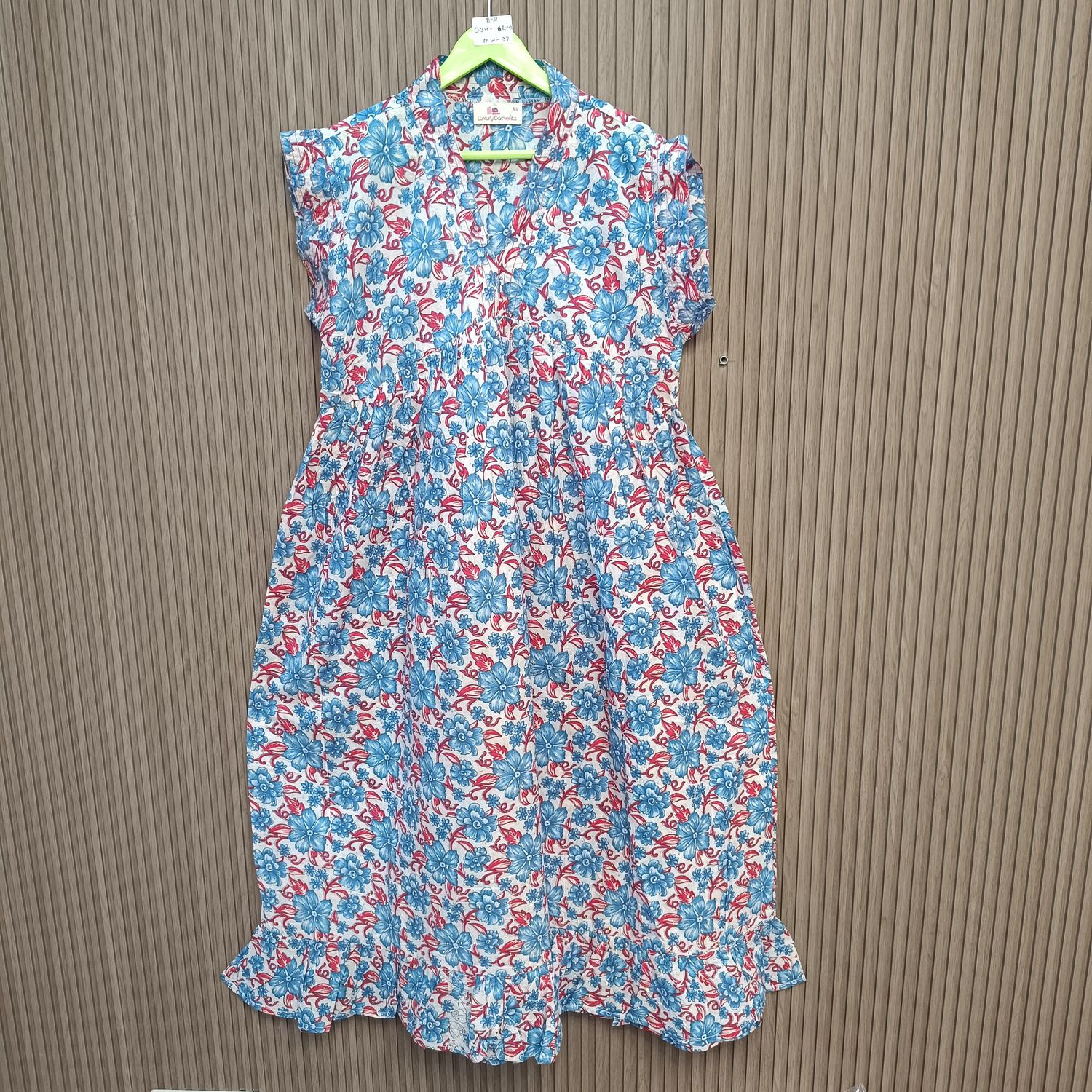 8-9 Year Amani Crystal Printed Cotton Girls Dress 42" Short Sleeves Jalabiya