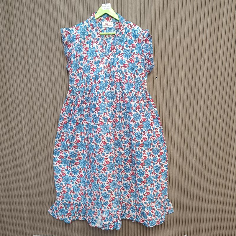 8-9 Year Amani Crystal Printed Cotton Girls Dress 42" Short Sleeves Jalabiya