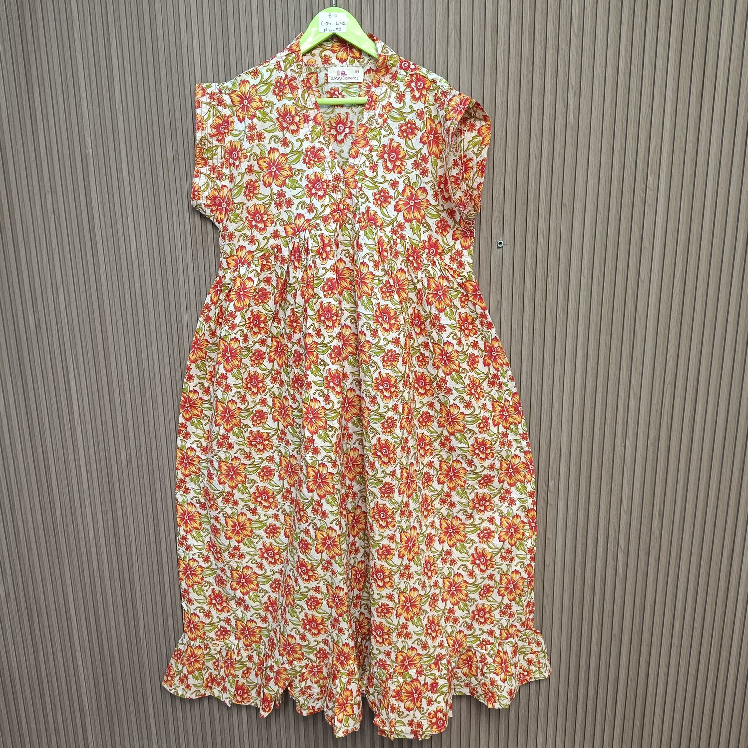 8-9 Year Amani Crystal Printed Cotton Girls Dress 42" Short Sleeves Jalabiya