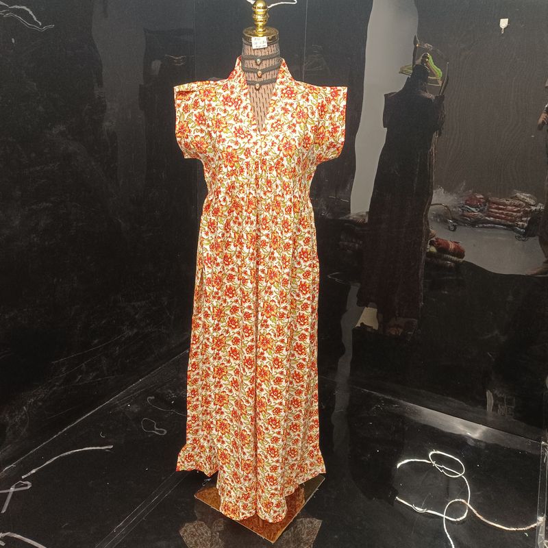 XS/S Amani Crystal Printed Cotton Dress 54" Short Sleeves Jalabiya