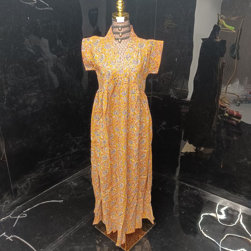 4XL/5XL Amani Crystal Printed Cotton Dress 57" Short Sleeves Jalabiya