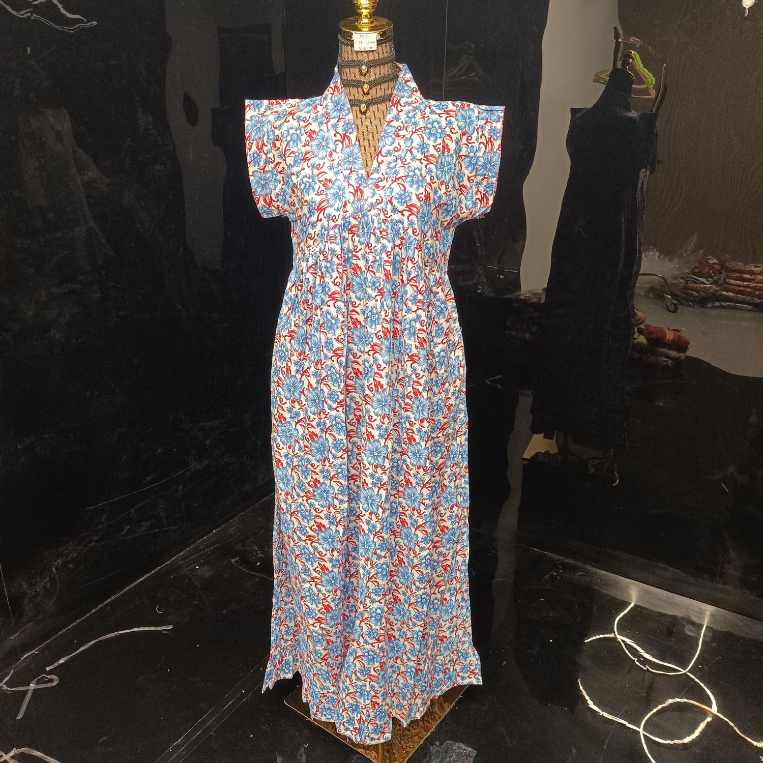 4XL/5XL Amani Crystal Printed Cotton Dress 57" Short Sleeves Jalabiya