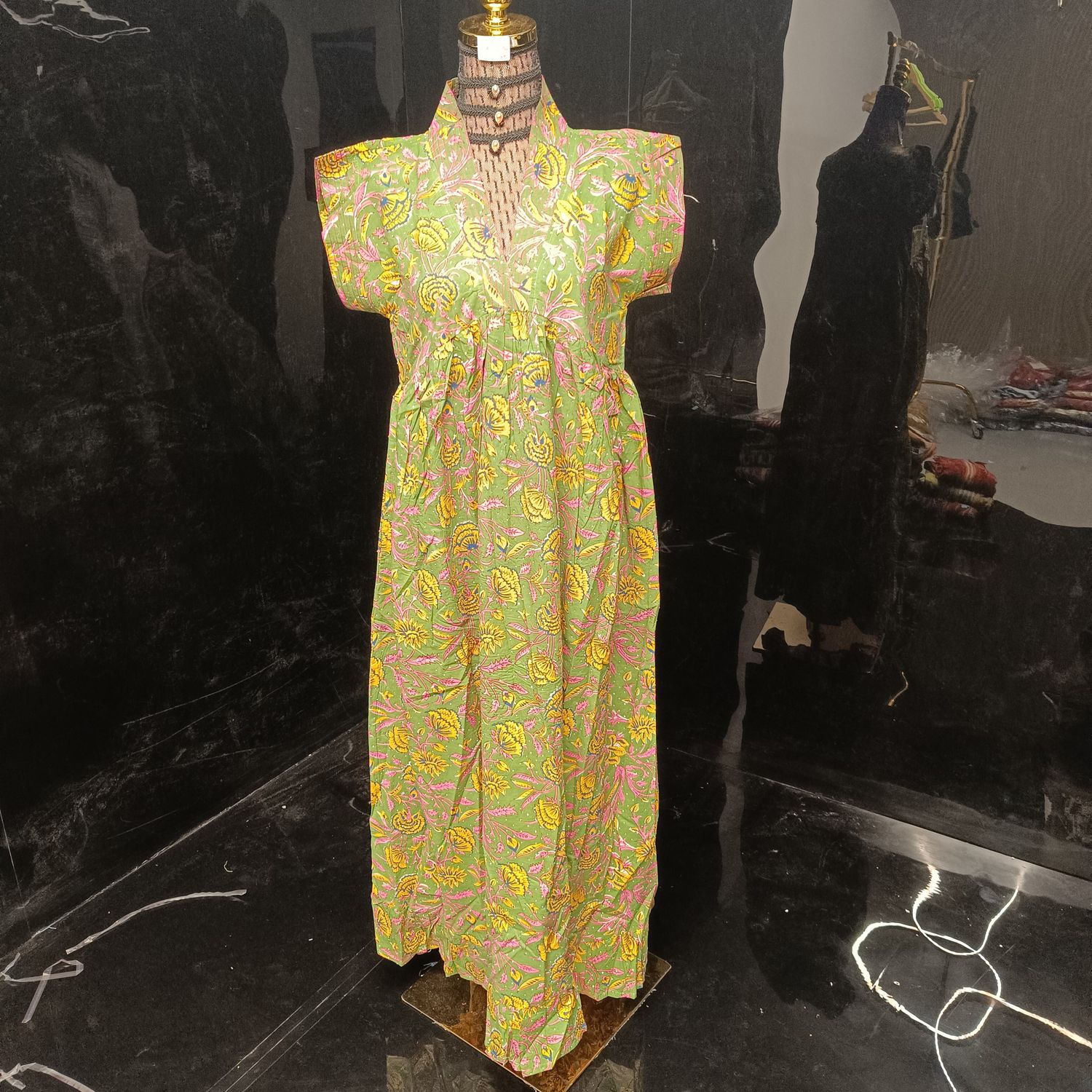 4XL/5XL Amani Crystal Printed Cotton Dress 57" Short Sleeves Jalabiya