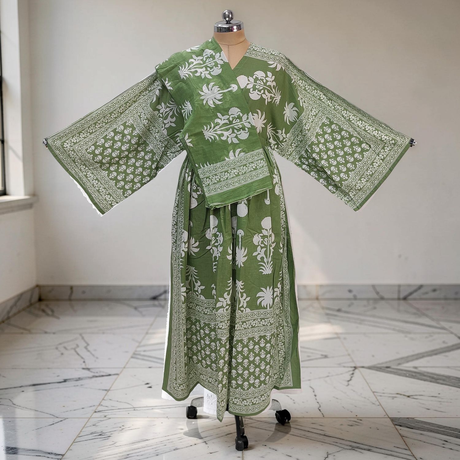 L-XL Anam Printed Cotton Dress 57" Long Jalabiya With Sheila JP
