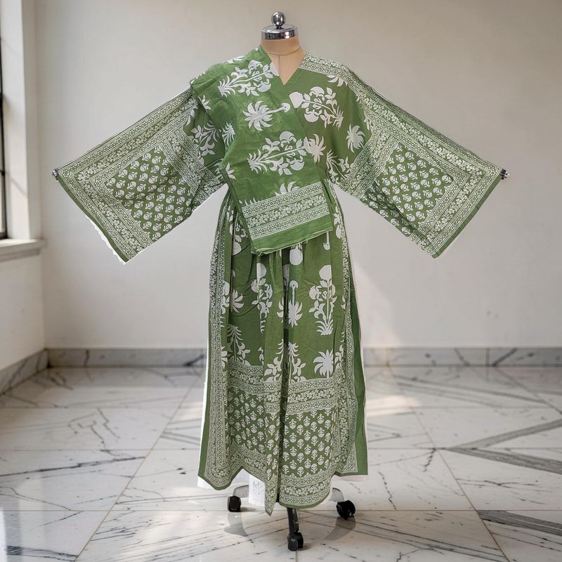 S-M Anam Printed Cotton Dress 57" Long Jalabiya With Sheila JP
