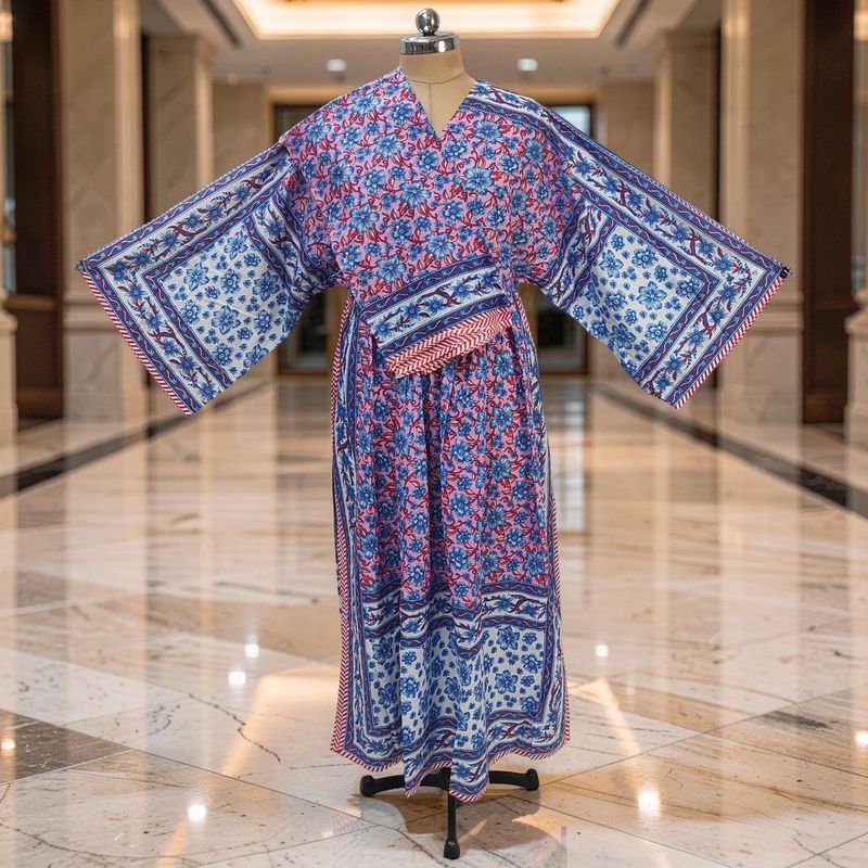 S-M Anam Printed Cotton Dress 57" Long Jalabiya With Sheila JP