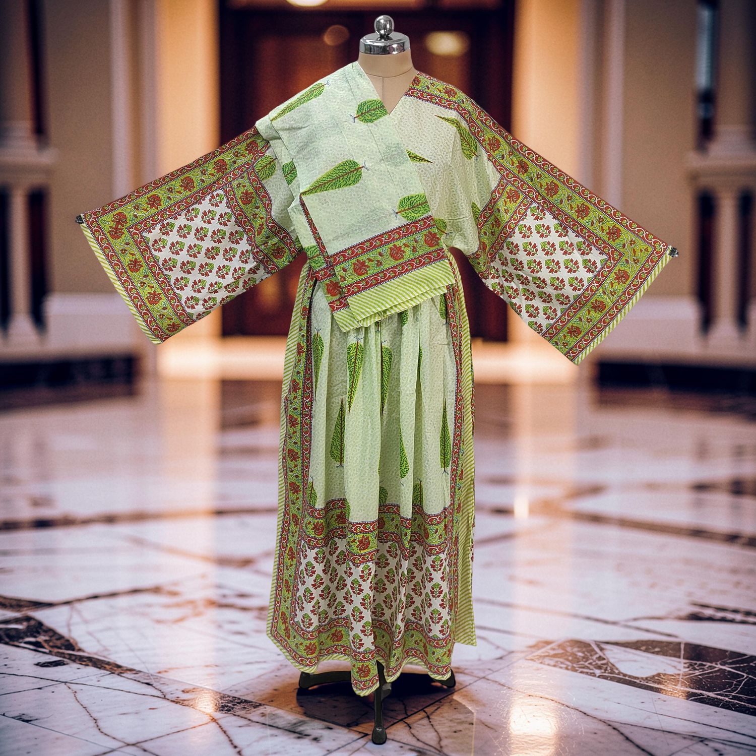 L-XL Anam Printed Cotton Dress 57" Long Jalabiya With Sheila JP