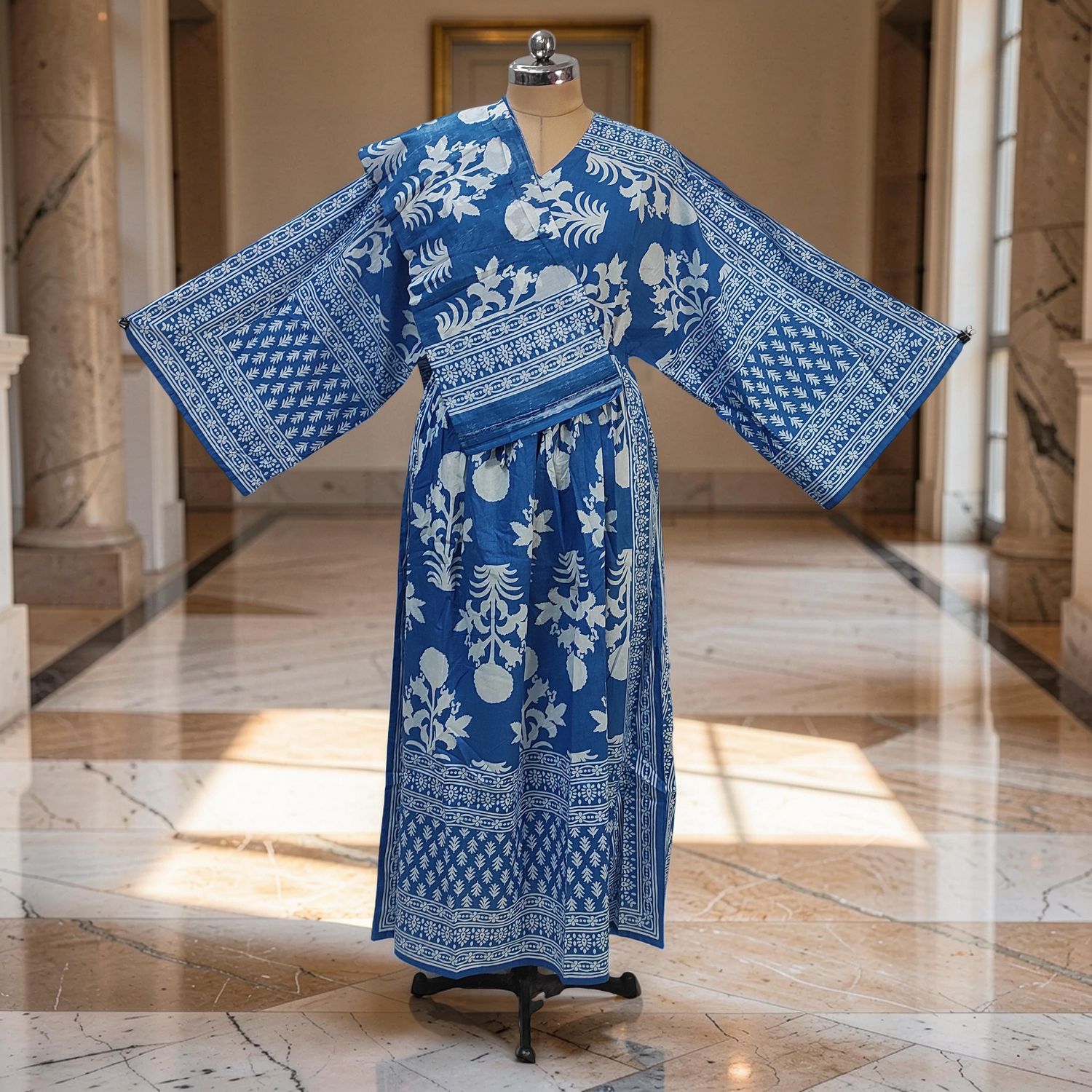 L-XL Anam Printed Cotton Dress 57" Long Jalabiya With Sheila JP