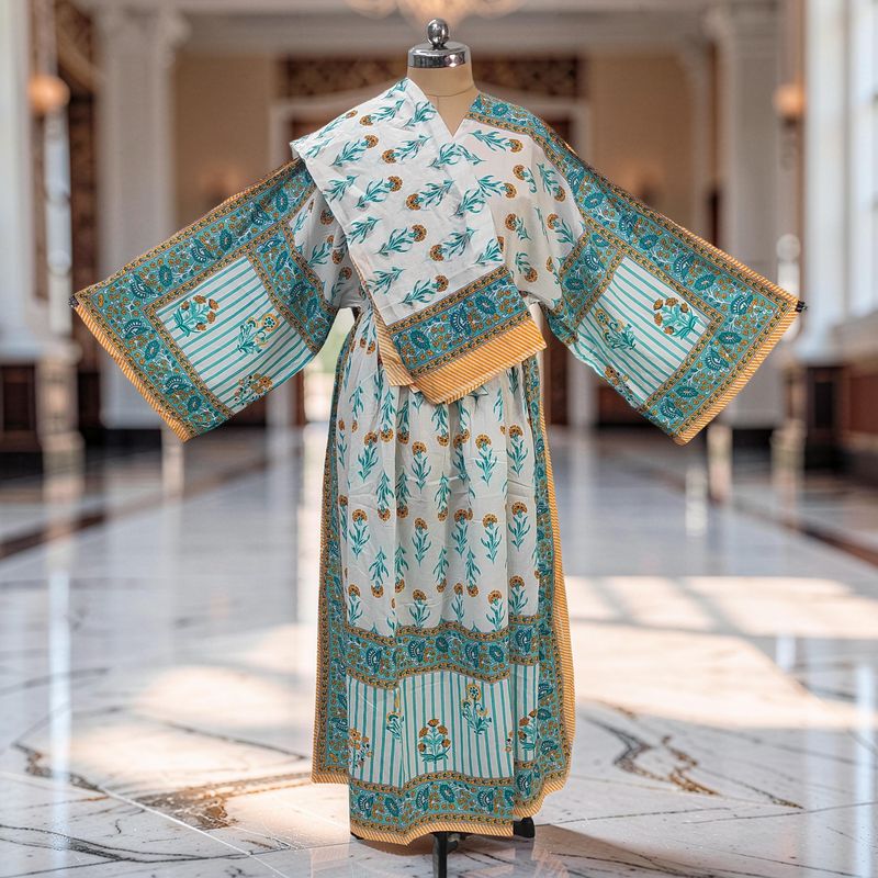 L-XL Anam Printed Cotton Dress 57" Long Jalabiya With Sheila JP