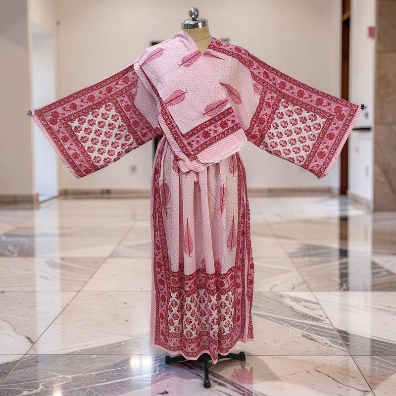 L-XL Anam Printed Cotton Dress 57" Long Jalabiya With Sheila JP