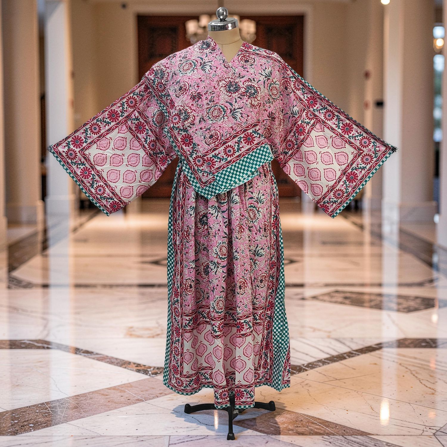 L-XL Anam Printed Cotton Dress 57" Long Jalabiya With Sheila JP