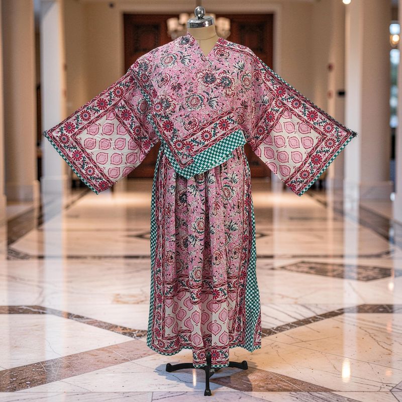 L-XL Anam Printed Cotton Dress 57" Long Jalabiya With Sheila JP