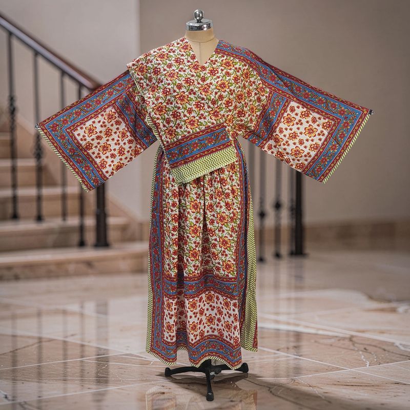 L-XL Anam Printed Cotton Dress 57" Long Jalabiya With Sheila JP